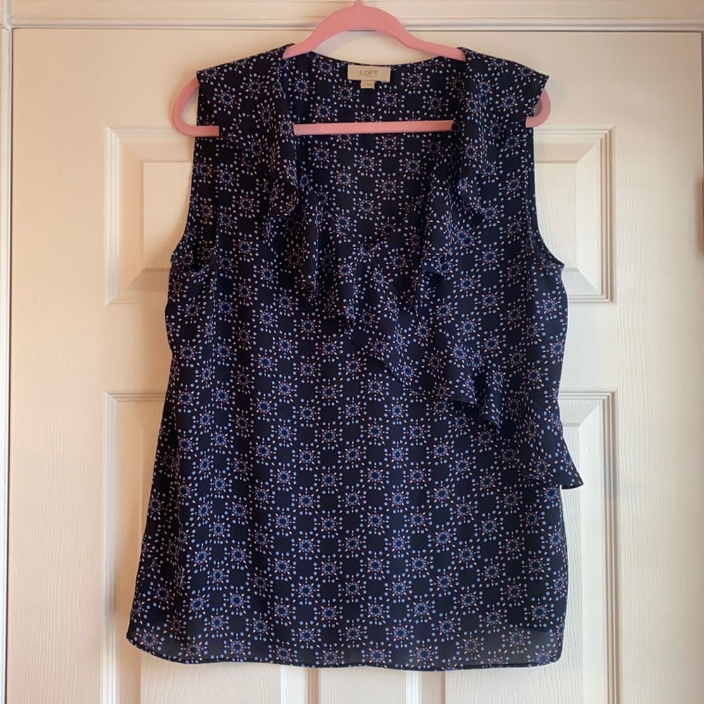 LOFT Sleeveless V-Neck Ruffle Tank Top - Size L